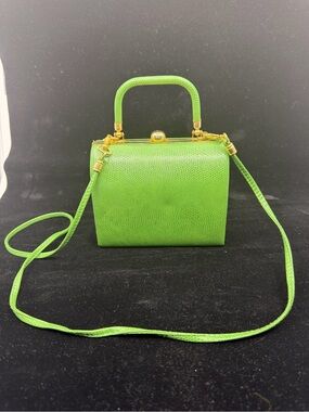 Jennifer Moore Lime Green Structured Top-Handle Satchel with Gold Hardware